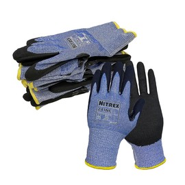 NITREX Unigloves 10 Pairs - General Handling Cut Resistant Gloves with Sandy Nitrile Palm Coating, Featuring NitreGuard Technology and NitreGrip Technology in Black/Blue