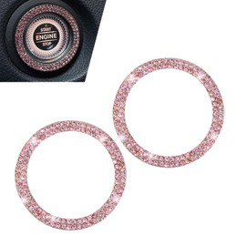 Damwot 2PCS Push Start Button Ring,Bling Rhinestone Car Engine Start Stop Decoration Ring, Cute Car Accessories,Bling Car Accessories for Women Interior(Pink)