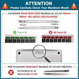 ZYB Case for MacBook Air 13 Inch, Case for MacBook Air M1 2020 2019 2018 Release (A2337/A2179/A1932) with Retina Display Touch ID, Plastic Slim Hard Shell Cover, Grey