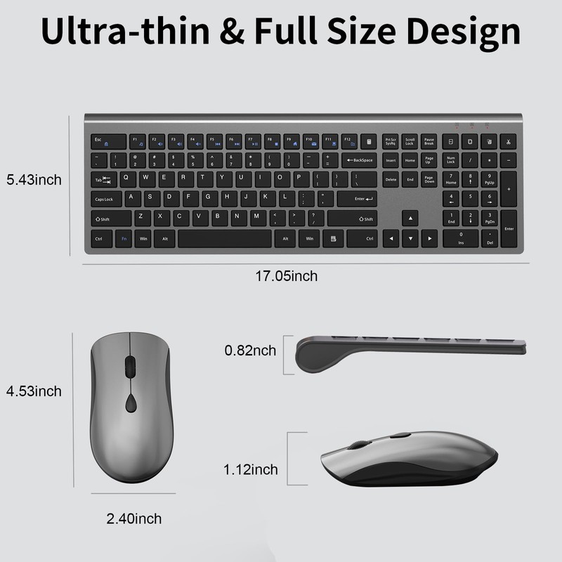 Wireless Mouse and Keyboard Combo, Silent Full-Size Computer Keyboard with