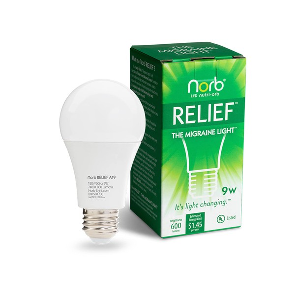NorbRELIEF Green Light Therapy Migraine Relief Light Bulb, Research Proven Non-Drug Support for Migraine Pain. Product Patented in The U.S.A (1-Pack)