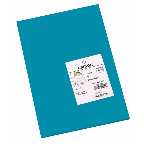 CANSON Iris Vivaldi - Paquet 50 feuilles de papier couleur A4 - 185g/m² - Bleu mers du Sud