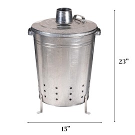 Evergreen Incinerator Burn Barrel with Lid | Yard Waste Garden Incinerator | Galvanized Steel Burn Cage Incinerator for Paper Leaf Paper Trash Wood Backyard Bonfire | Outdoor Use Only