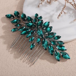 Teyglen Peacock Green Rhinestone Bride Wedding Hair Comb Simple Full Crystal Hair Piece Bridal Crystal Side Hair Comb for Bridesmiad Women Party Prom Wedding Headpiece(Peacock green)