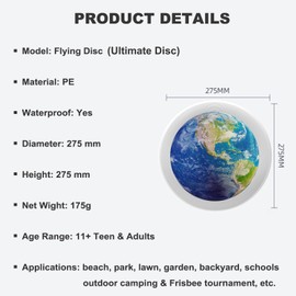 Uanvaha Earth Ultimate Sport Discs 175g Blue Planet Outdoor Flying Disc for Backyard, Beach, Park, Camping