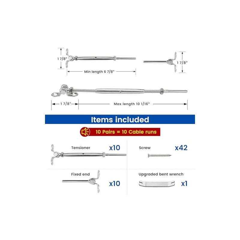 Muzata 10 Pairs 1/8" Cable Railing Hardware Kit Swage Toggle