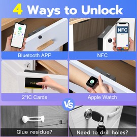 Dhiedas Smart Cabinet Lock, Hidden RFID Drawer Lock, Electronic Keyless Bluetooth Child Safety Baby Proofing Drawer Lock for Adults Liquor Furniture Cupboard Pantry File Black