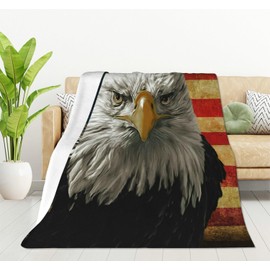 HGOD DESIGNS American Bald Eagle On Grunge Flag Fleece Throw Blanket Soft Cozy US Flag Fuzzy Blanket Caring for Women & Adults Eagle Plush Microfiber Blanket 50"x60"