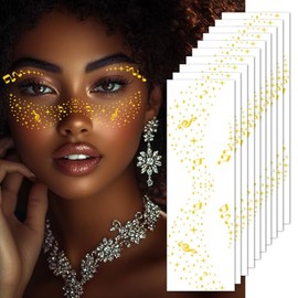 Gold Glitter Freckles Temporary Face Fake Tattoos For Women, Sparkle Waterproof Makeup Patches, Glow Up Faux Music Symbol Speckles - 10 Count