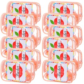 Kacctyen 12 Set Teacher Appreciation Week Gift, PVC Clear Makeup Bags with Zipper, Raffia and Teacher Week Appreciation Cards, Travel Cosmetic Bag, Graduation Retirement Gifts for Women