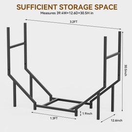 Ebeneze 3.2FT Firewood Rack Holder Outdoor Indoor, Heavy Duty Metal Log Holder Stand for Patio Porch, Stable Wood Holder Firewood Storage Fireplace Organizer