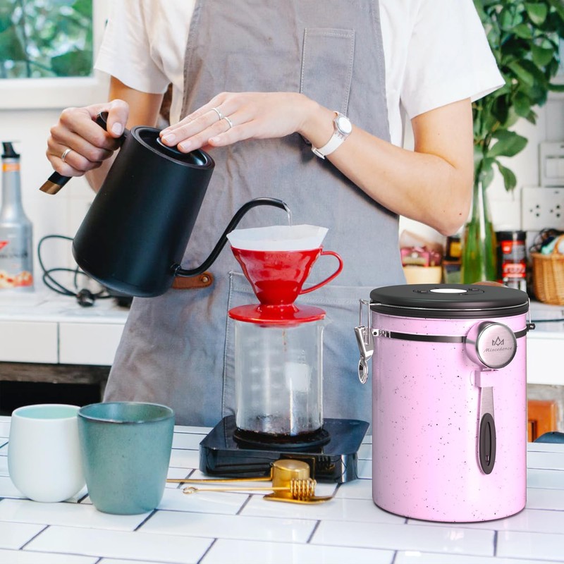 Miscedence 35OZ Coffee Canister for ground coffee with Date Tracker,pink