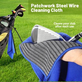Magnetic Golf Towel for Golf Bags, 2 Pack Golf Towels with Microfiber Cleaning Cloth Block, Waffle Pattern Cloth with Clip for Men, Strength Magnet for Strong Hold to Carts or Clubs (Black Blue)