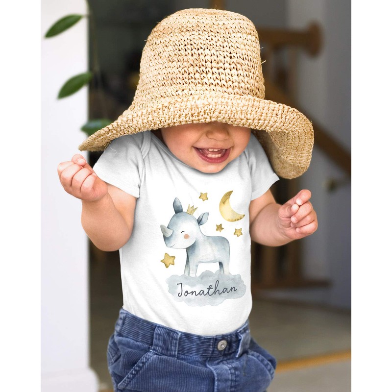 SpecialMe® Baby Bodysuit with Name Print Animal Motifs Rhino Lion