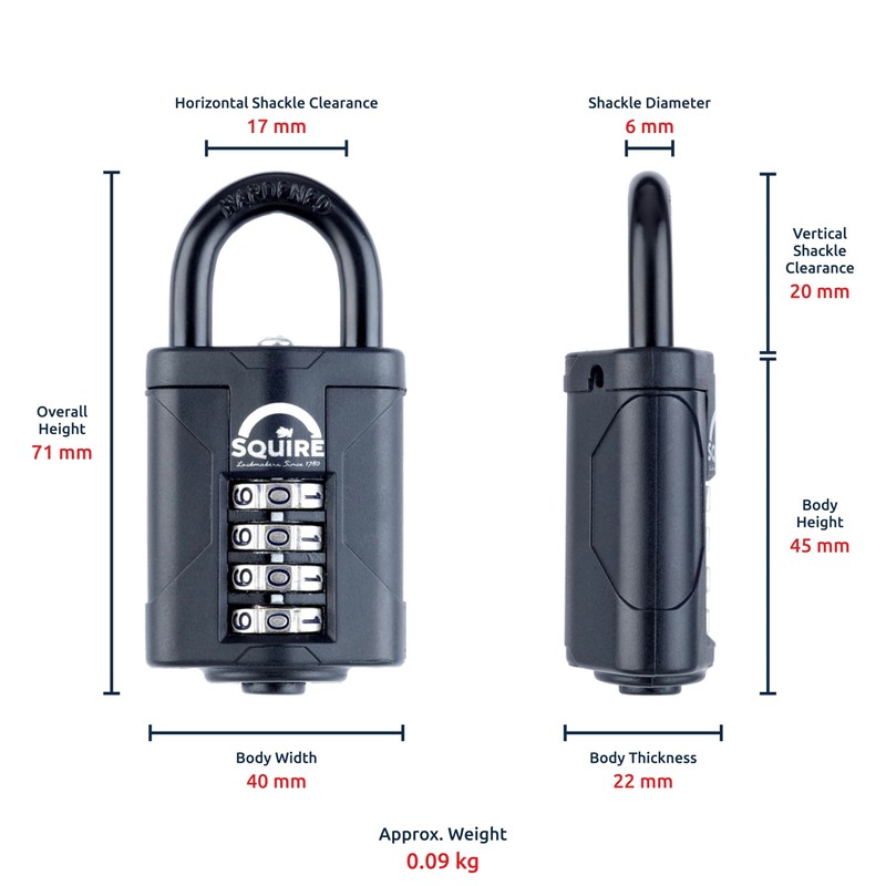 Squire CP40 Combination Padlock, 40mm, Black