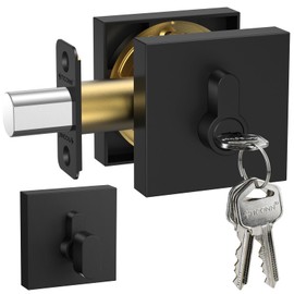 TICONN Matte Black Door Handle Heavy Duty, Reversible Square Door Lever for Bedroom, Bathroom, Rooms (Deadbolt Only, 1 Pack)