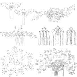 Gingbiss Wedding Hair Accessories Set for Bridal, Silver Pearl Rhinestone Hair Pins Wedding Hair Comb for Brides Bridesmaids Women Girls