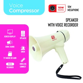 Roar of Lion Bullhorn Megaphone with Siren & Volume Control/Recorder - Waterproof 15W Reliable and Consistent Performance, 350-sec Voice Recording with Maximum Range 765Yards, (White)