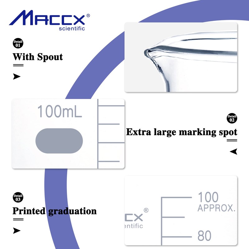 Maccx 3.4oz(100ml) Sturdy Glass Beaker, 3.3 Borosilicate Griffin Low Form