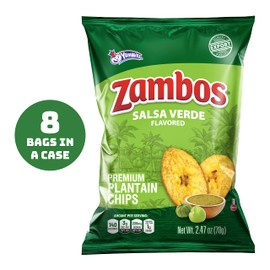 Zambos Plantain Chips Salsa Verde, Crunchy Premium Plantain Chips, 8 Pack 2.47 Ounce