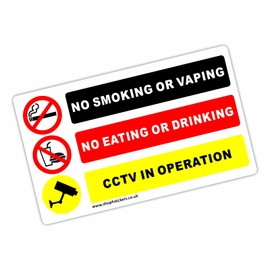 1 x Sticker No Smoking Vaping Eating Food Drinking CCTV In Operation Warning Sign Taxi Car Vehicle Hackney Mini Cab Safety Label 126x75mm FC1