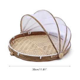 Generic Serving Food Tent,Hand Woven Bamboo Serving Food Basket with Mesh Cover for Patio Garden Picnic (30centimeter), Generic2svznfodh8-42
