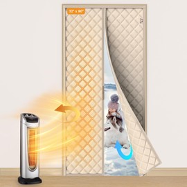 Yotache Magnetic Thermal Insulated Door Curtain Fits 32 x 80 inch Doors, Curtain Size 34" x 82" Weatherproof Oxford & Cotton Fill Door Covers to Keep Warm in Winter, Beige