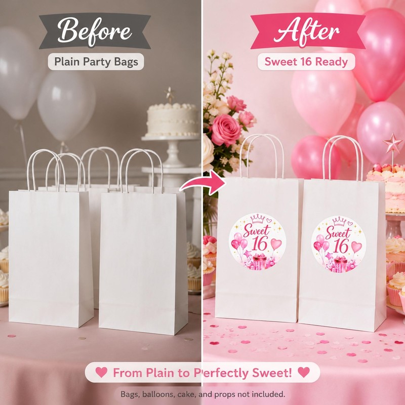 Sweet 16 Birthday Favor Stickers: 120 Paper Round Labels