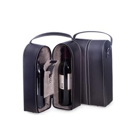Bey-Berk Black Leather Wine Bottle Carrier – Travel Tote Bag with Tool Set, Leak-Proof & Secure Storage