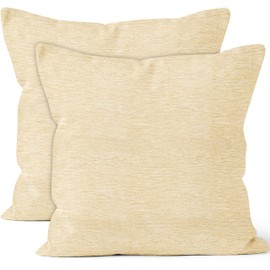 Encasa Homes Fine Chenille Throw Pillow Covers 2 pcs Set - Cream- 50x50 cm Textured Solid Colour, Soft & Smooth, Square Accent Decorative Cushion for Couch, Sofa, Chair & Bed