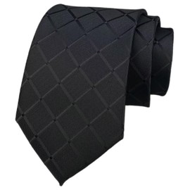 Elfeves Men's Black Neckties Plaid Silk For Men Suit Fitness Dating Fashion Prom Formal Ties