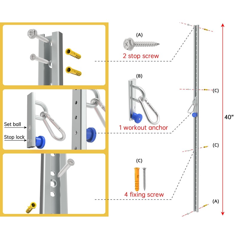 KOMOHOM Wall-Mounted Anchor Fitness System - Adjustable, Multi-Functional, Space Saving