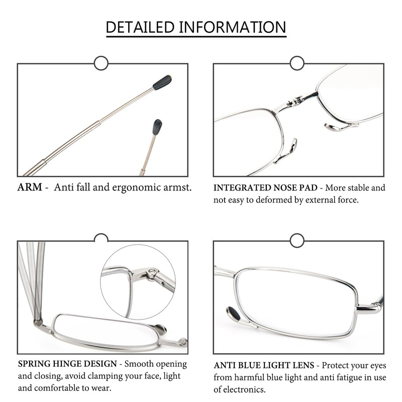 REAVEE 3 Pack Folding Reading Glasses with Keychain Compact Bags