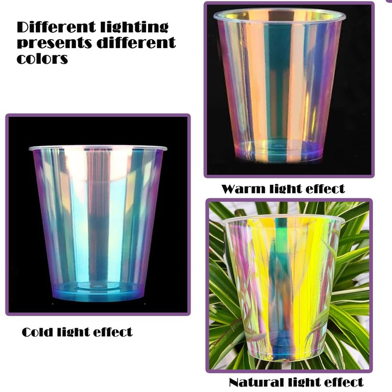 Djenpinex 25 Pack Thick Iridescent Plastic Cups 12oz - Bright