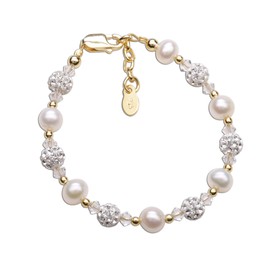 Cherished Moments Children's 14K Gold-plated Bracelet with Cultured Pearls and Austrian Crystals for Babies, Infants, Toddlers, and Little Girls Jewelry (MED)