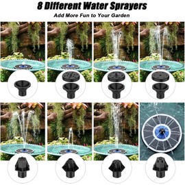 Yzert Solar Fountain Attachment Set, 8 DIY Effects Nozzle & 4 Fixers & 3 Filter Sponges, Can Be Used on Various Solar Floating Solar Pond Pump Pump