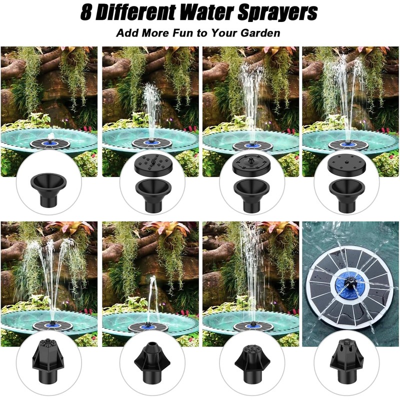 Yzert Solar Fountain Attachment Set, 8 DIY Effects Nozzle &