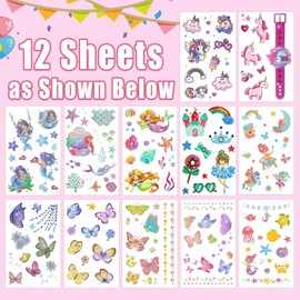 TatoYard 120 Styles Temporary Tattoos Glitter Tattoos for Kids Girls, Mermaid Butterfly Unicorn Temporary Tattoos, Face Glitter Tattoos for Kids Tattoos for Girls Birthday Decorations Supplies
