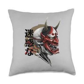 Skeleton with Hannya mask demon Traditional graphics Throw Pillow