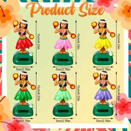 Welecom 6 Pack Hawaii Girl Solar Powered Dancing Toys Car Shaking Head Dancer Doll Girl Dashboard Bobble Hawaii Car Windowsill Decor Interior Dashboard Doll Multi-Color for Party Office Desk Home