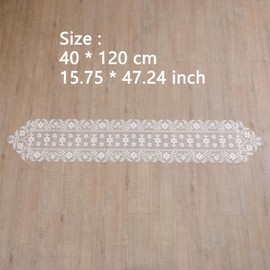 Table Runner, Tablecloth with White Flowers, Hollow Table Runner, Table Decoration, Vintage Table Runner for Wedding, Festival, Home Decoration, Table Decoration, 40 x 120 cm, White with Gold Thread