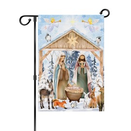 Jesus Nativity Scene Christmas House Flags Holy Family Christmas Yard Flag Religious Christmas Decorative Flag Winter House Flags for Outside 28" x 40" Double Sided
