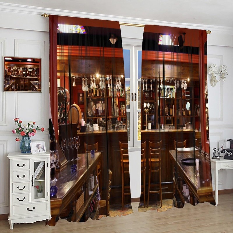 wlsgdsg Bar Curtains,Wine Bottles Pub Luxury Wine Cabinet Rustic Cloth