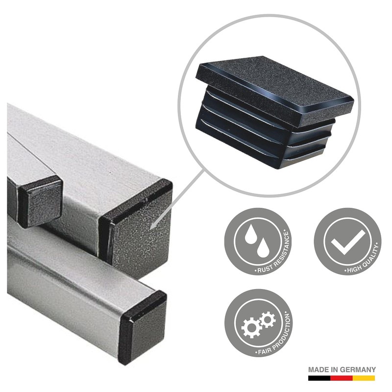 4 x Square Lamellar Plugs, Made in Germany, Pipe Covers