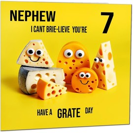 7th Nephew Birthday Card - Cheese Pun Funny Nephews Birthday Card for 7 Year old Kids seven, seventh