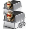 Powools Stainless Steel Cat Litter Box, Metal Kitty Litter Box