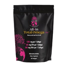 All In Nutritionals Total Omega + Capsule. Truly a one of a Kind Pure, Potent, and Clean Mercury and Lead-Free Fish Oil Formula Delivered to Your Door. 30 Day Supply in Every Pouch!