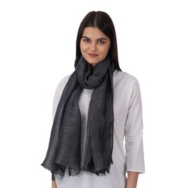 100% Pure Linen Scarf Stole Pashmina AIRY Light All Weather Two Tone Color Herringbone (Grey & Black)