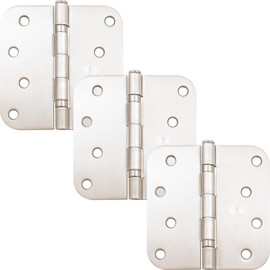 Stone Harbor Hardware 4" Ball-Bearing Door Hinges, 5/8" Radius Corner, Satin Nickel, 3-Pack