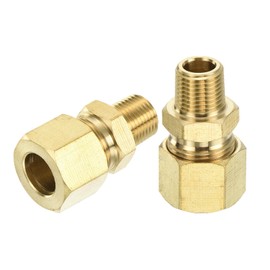 sourcing map 3Pcs Brass Compression Tube Fitting, 3/8" Tube OD x 1/8" NPT Male Connector Straight Coupling Adapter Union Fittings